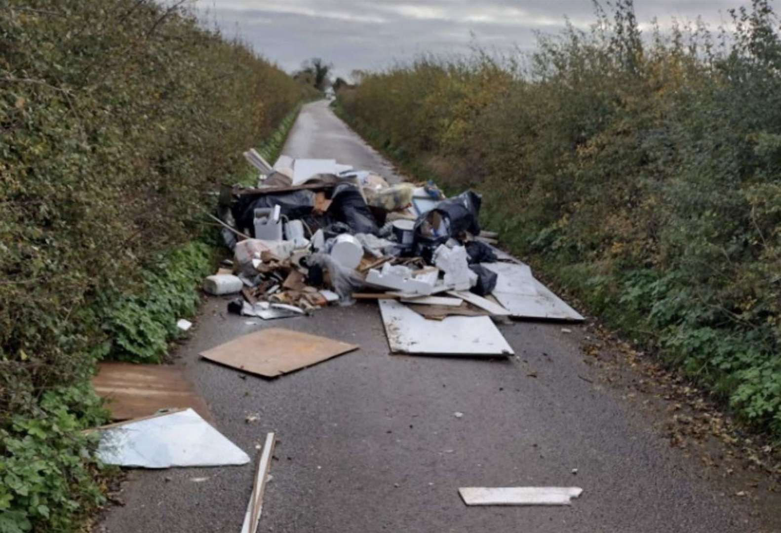 A pile of fly-tipped rubbish was dumped in the middle of a road in Birchington in 2022. Photo: Thanet District Council