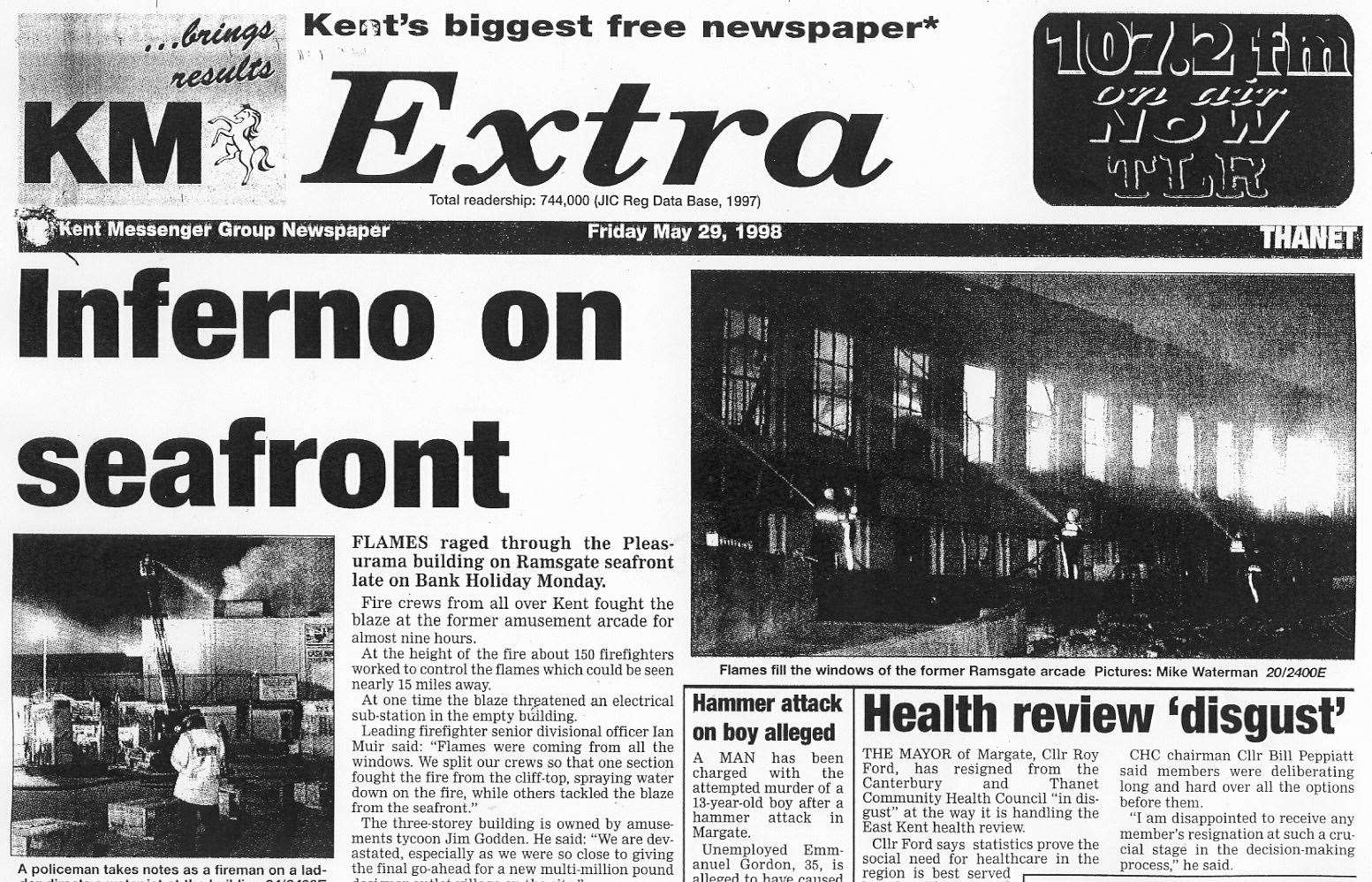 How news of the Pleasurama site blaze was broken in the Thanet Extra in 1998