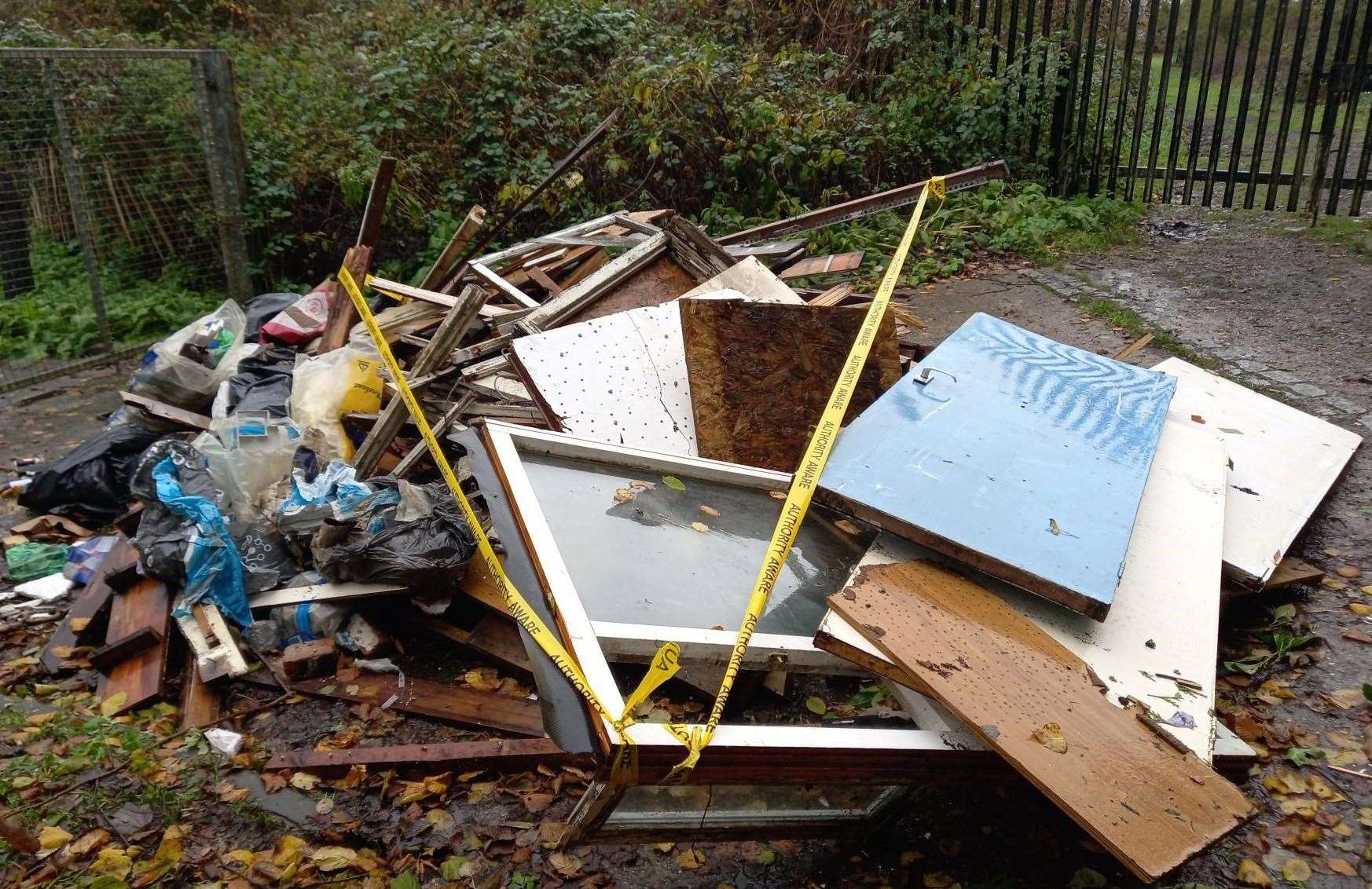 The fly-tipped rubbished dumped behind Norton Knatchbull School in Ashford. Picture: Ashford Borough Council