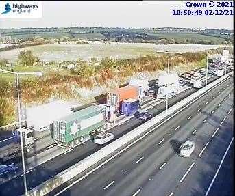 Traffic is queuing due to an accident on the M25 anti-clockwise. Picture: Highways England