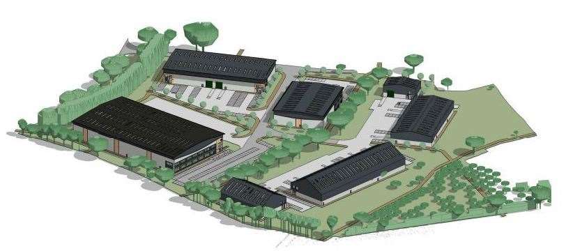 A CGI of the planned park buildings
