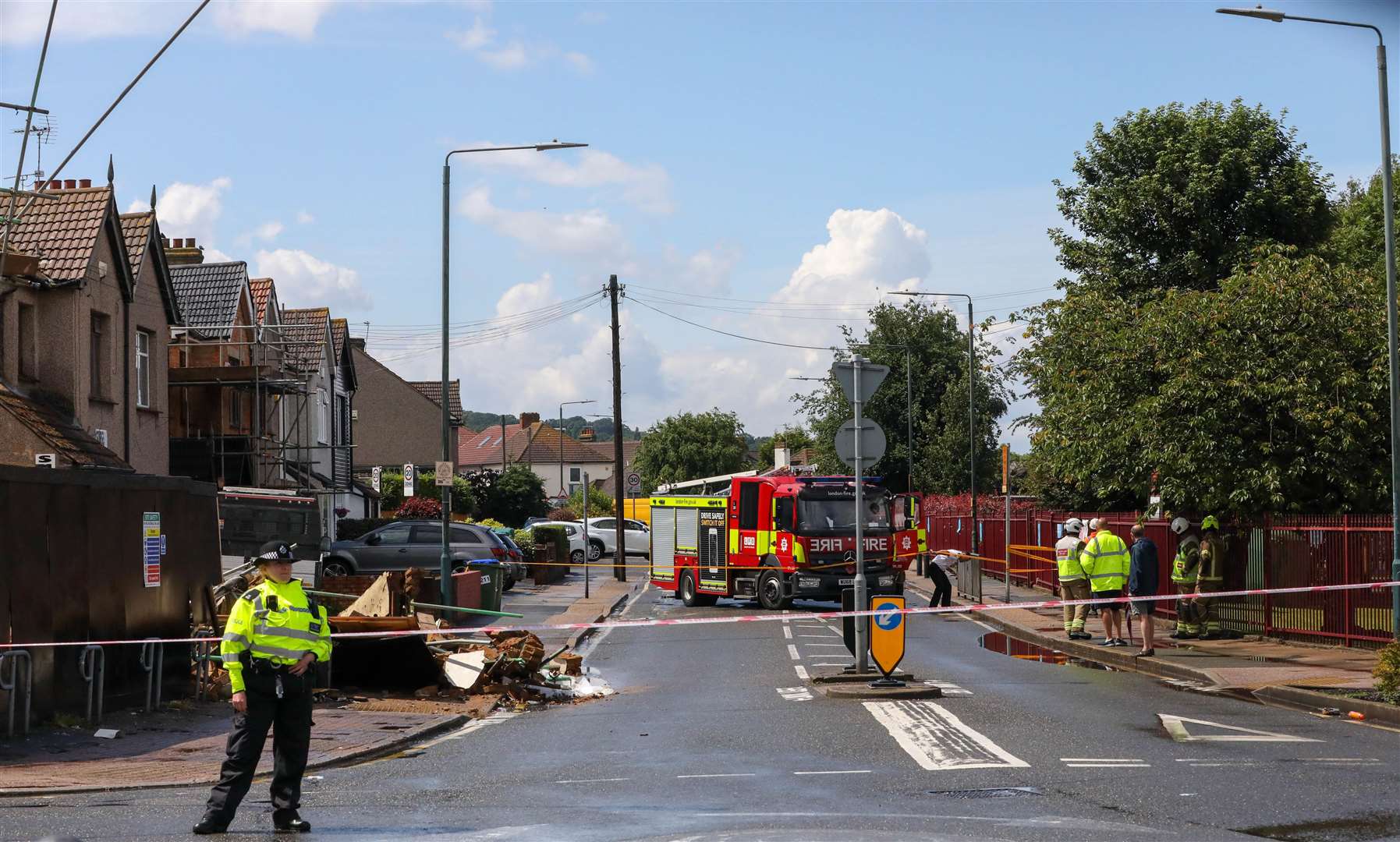 The road was closed following the building collapse. Image from UKNIP
