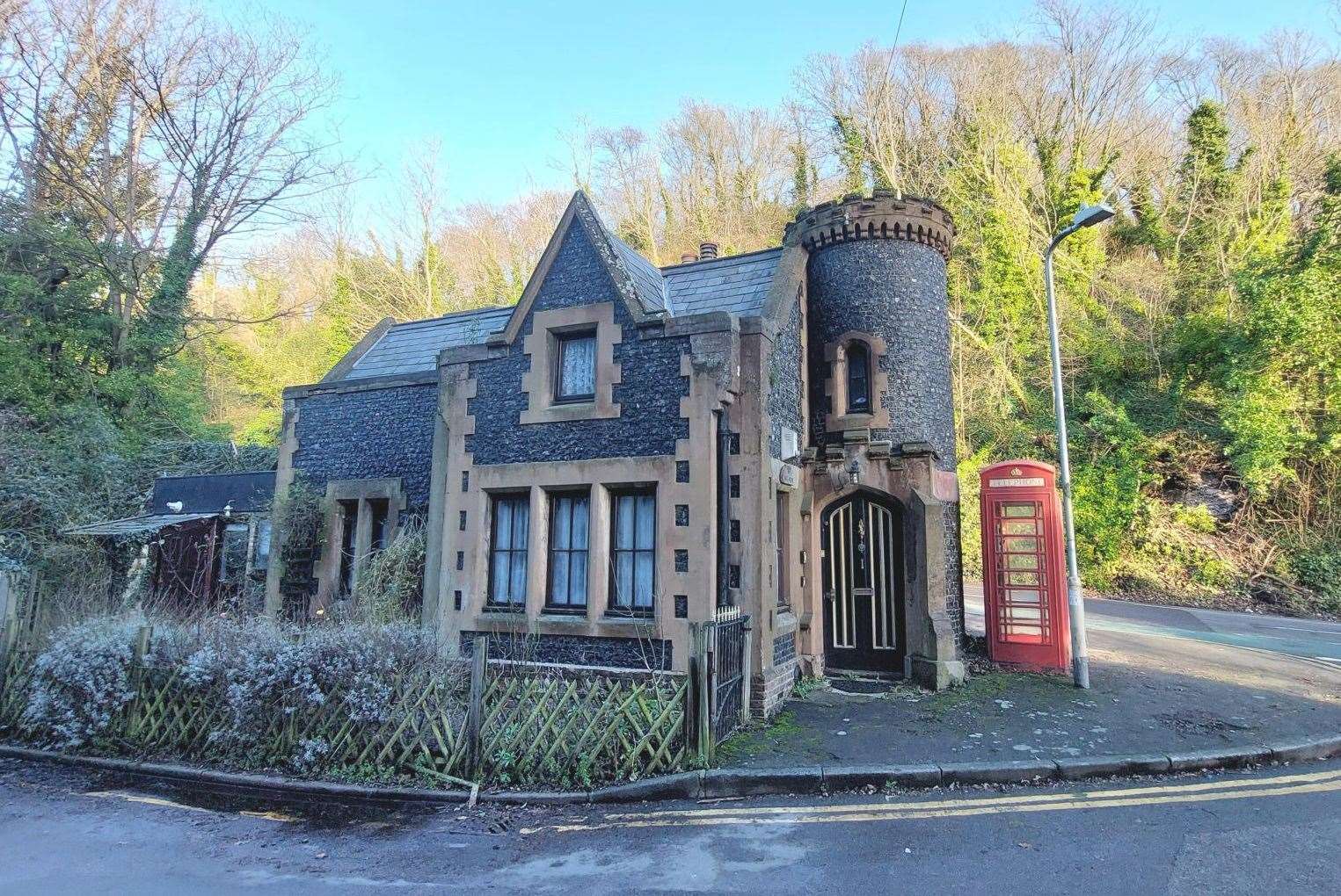 The Gothic Gate House in Dover right next to a K6 phone kiosk. Picture: SDL Property Auctions