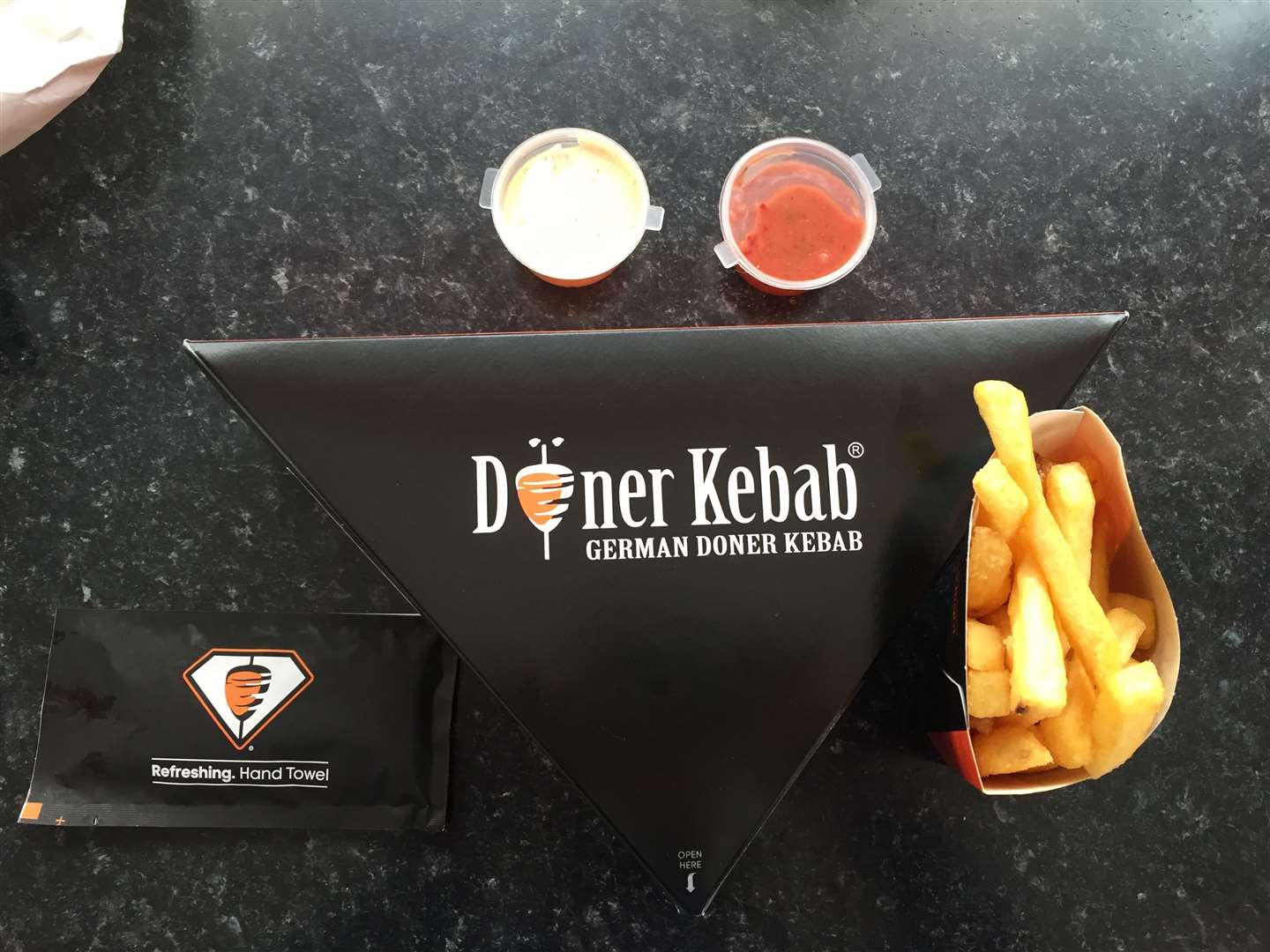 The German Doner Kebab, with fries and sauces