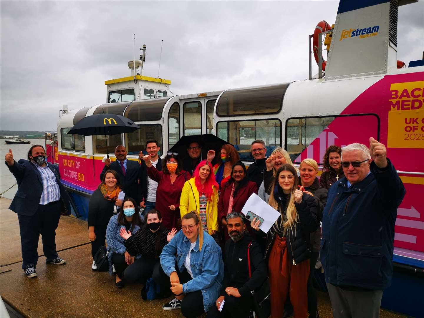 The assembled guests next to the Medway City of Culture 2025 bid boat