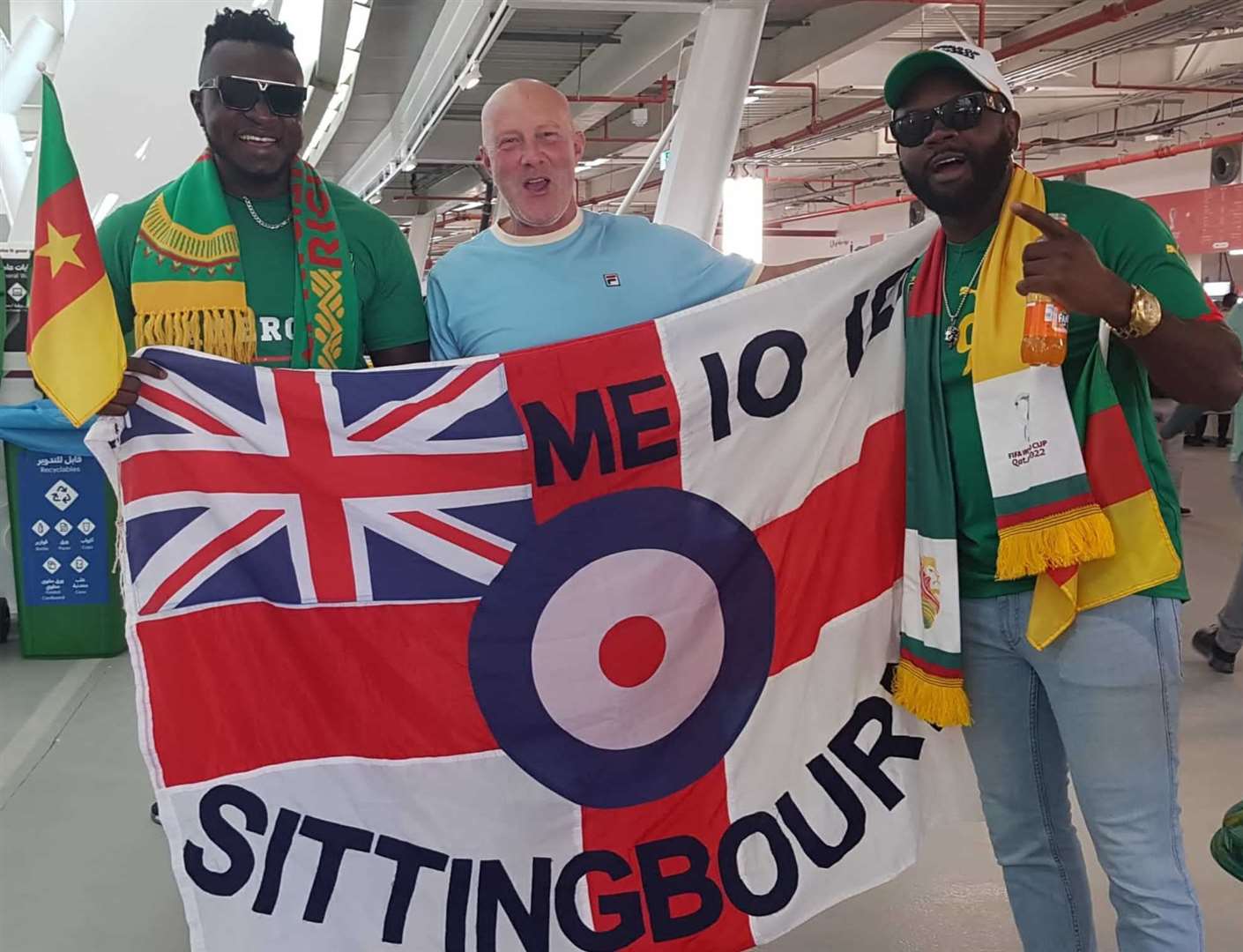 Terry Matson soaking up the atmosphere with Cameroon fans. Photo: Terry Matson
