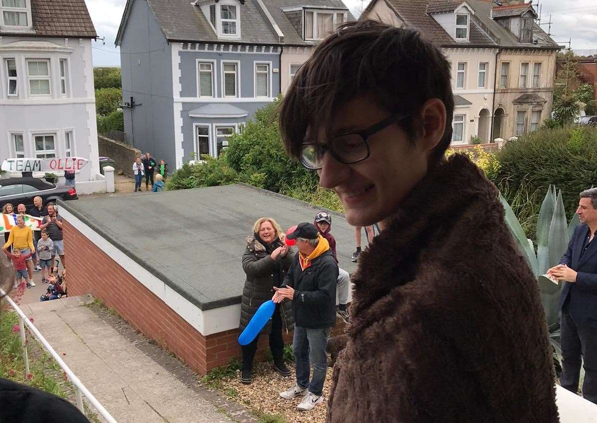 Oliver was welcomed home by an army of well-wishing neighbours
