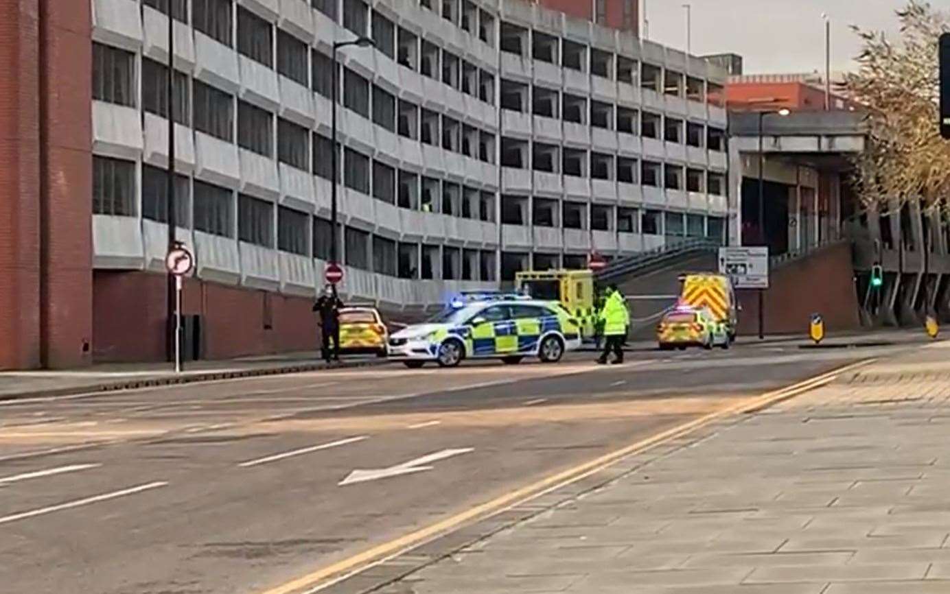Police at the scene of the incident outside the Pentagon Shopping Centre in Chatham