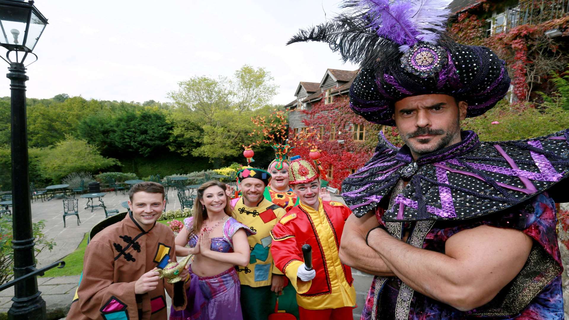 Michael Greco and the cast of Aladdin at High Rocks in Tunbridge Wells Picture: Phil Lee