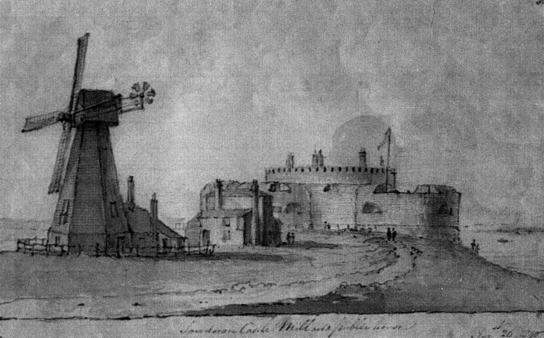 A sketch of Sandown Castle and windmill by Henry Moses. Picture: Gregory Holyoake