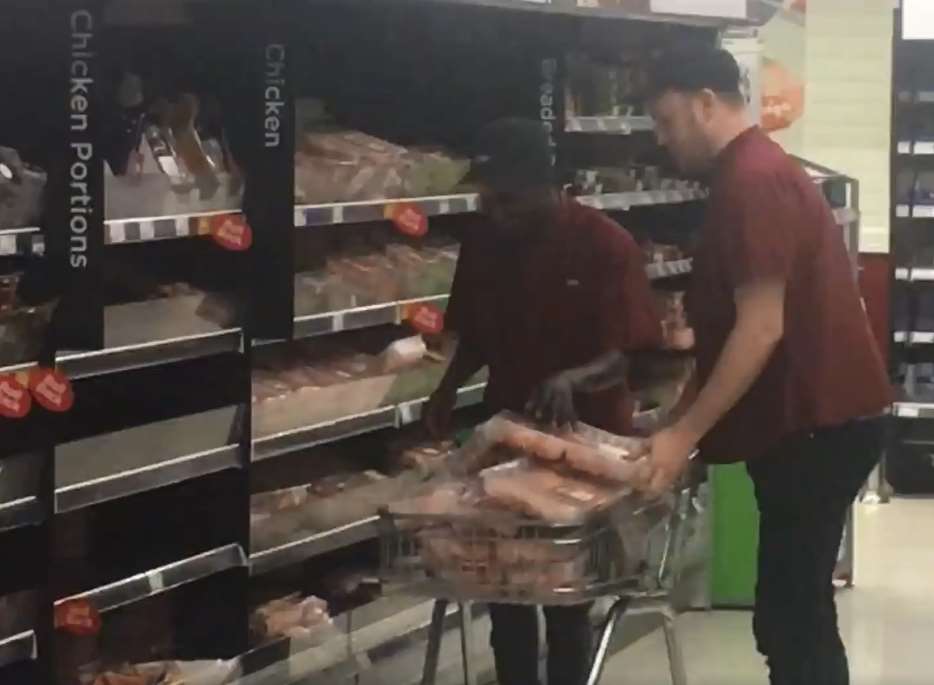Lee Marshall dressed as a KFC employee and started filling up a supermarket's trolley with chicken.