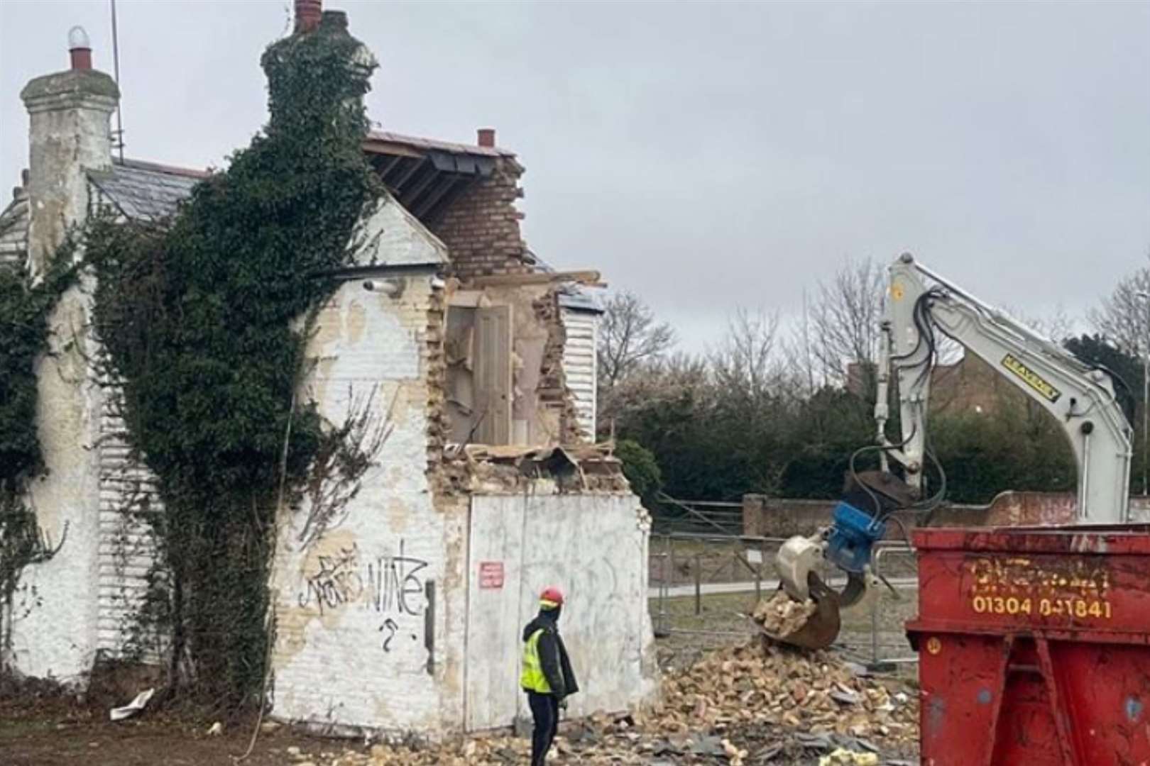 Builders in Herne Bay unwittingly began demolishing the work on Tuesday. Picture: Banksy via Instagram