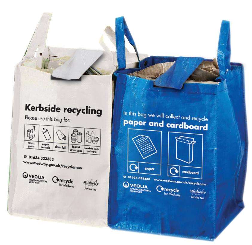 White and blue recycling bags