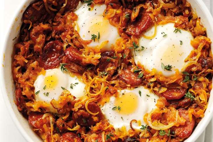 Dean Edwards' one pan rosti with chorizo and eggs,