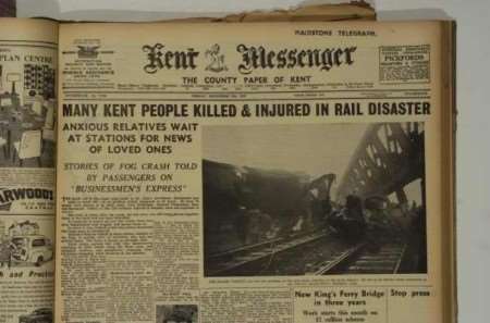 Page one of the Kent Messenger in the week of the horror crash