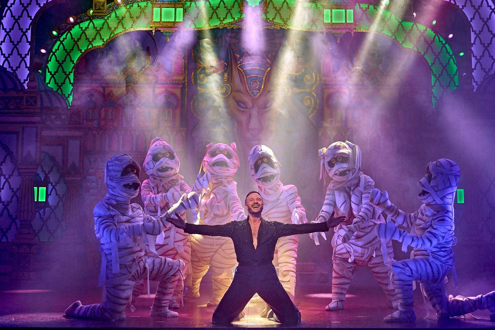 The show, starring Strictly’s Kevin Clifton, combines beloved panto traditions with spectacular stunts and special effects. Picture: Manuel Harlan