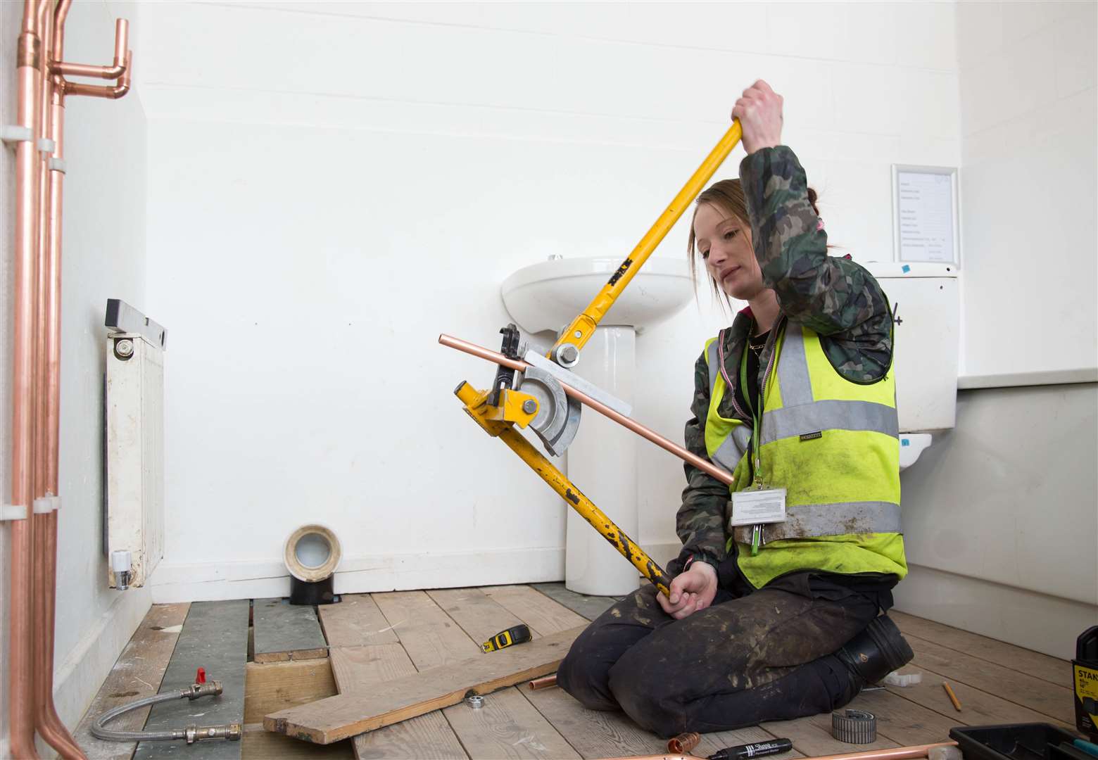 Ashleigh Carpenter, pictured while training to become a plumber. Picture: East Sussex College Group