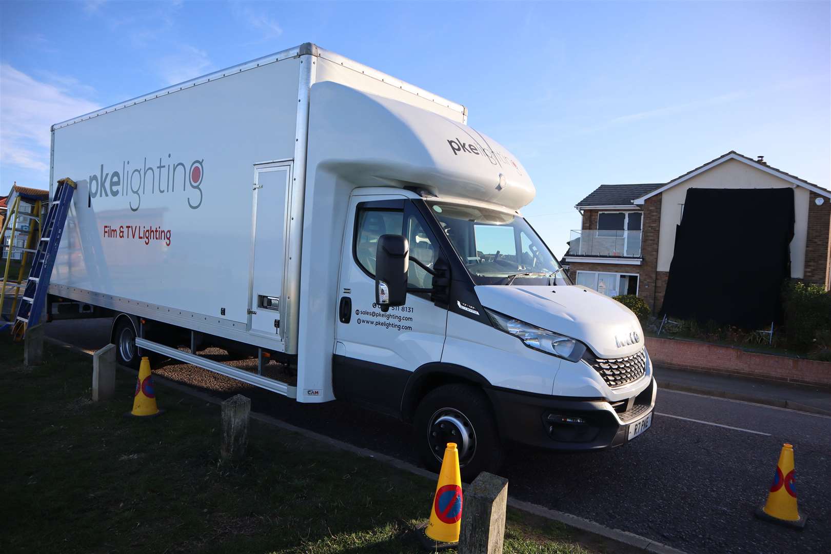 Lighting van parked while shooting scenes for Silent Witness on The Leas at Minster