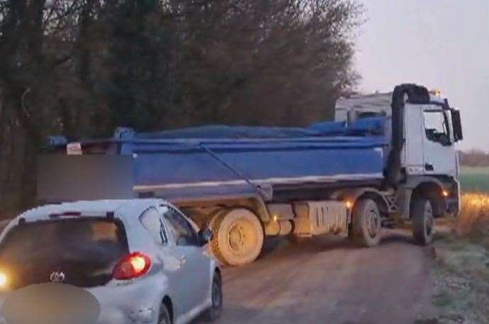 A lorry driver with no number plates was caught on camera by TalkTV at Hoad’s Wood. Picture: Talk Today/TalkTV