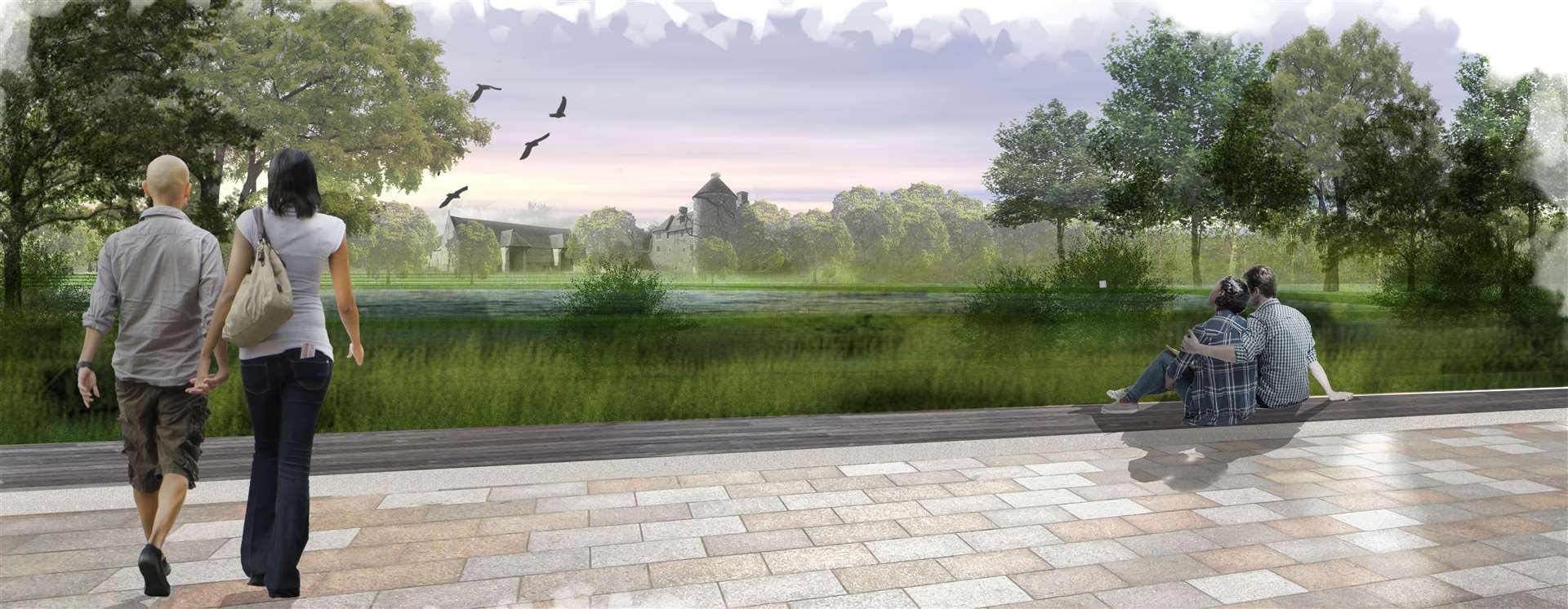 Public walkways and open spaces are part of the plans for the new park. Photo: Otterpool Park/Pillory Barn