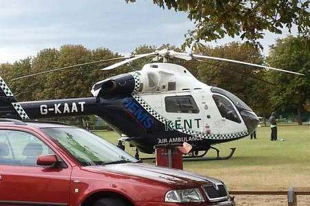 The air ambulance arrives at the scene of the flat fall in Herne Bay