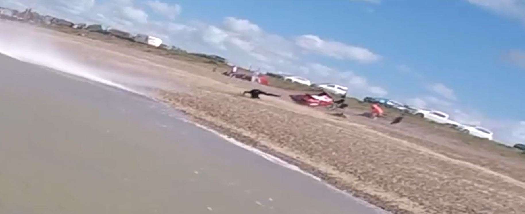 A jet-ski with two people on board went out of control and crashed onto the shingle bank beach at Minster on the Isle of Sheppey. Picture: Denis Gordo