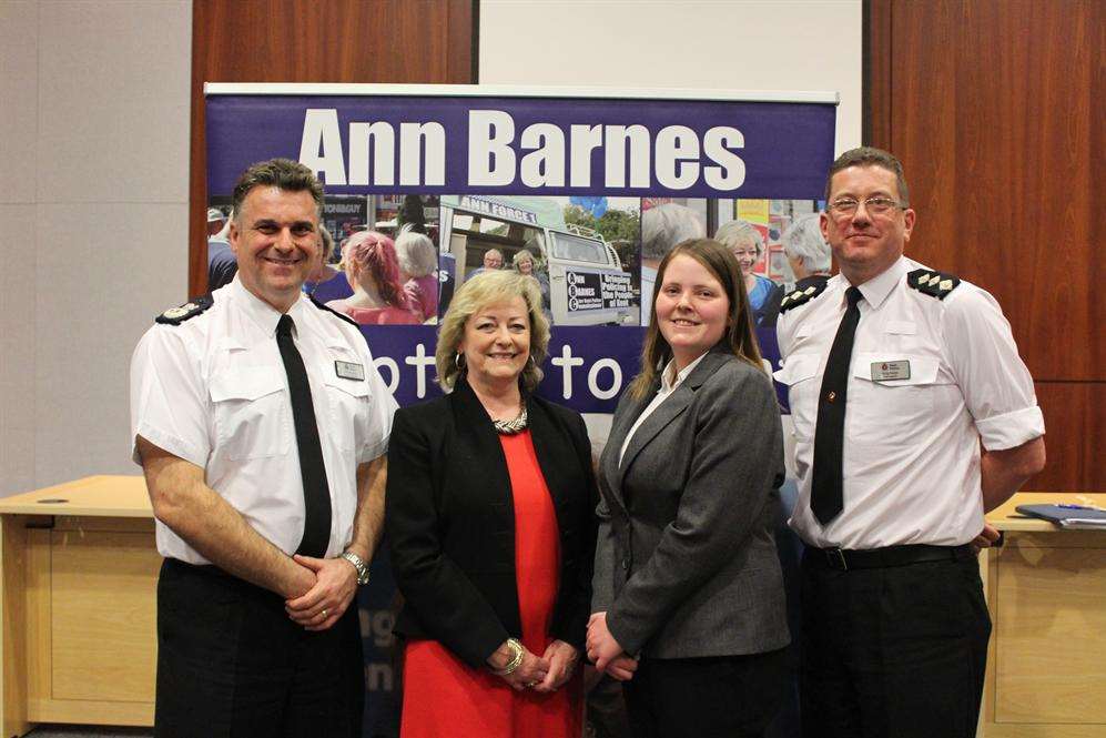 Ann Barnes at the question and answer session with chief constable Alan Pughsley, youth commissioner Kerry Boyd and Gravesham district commanderchief inspector Phil Painter
