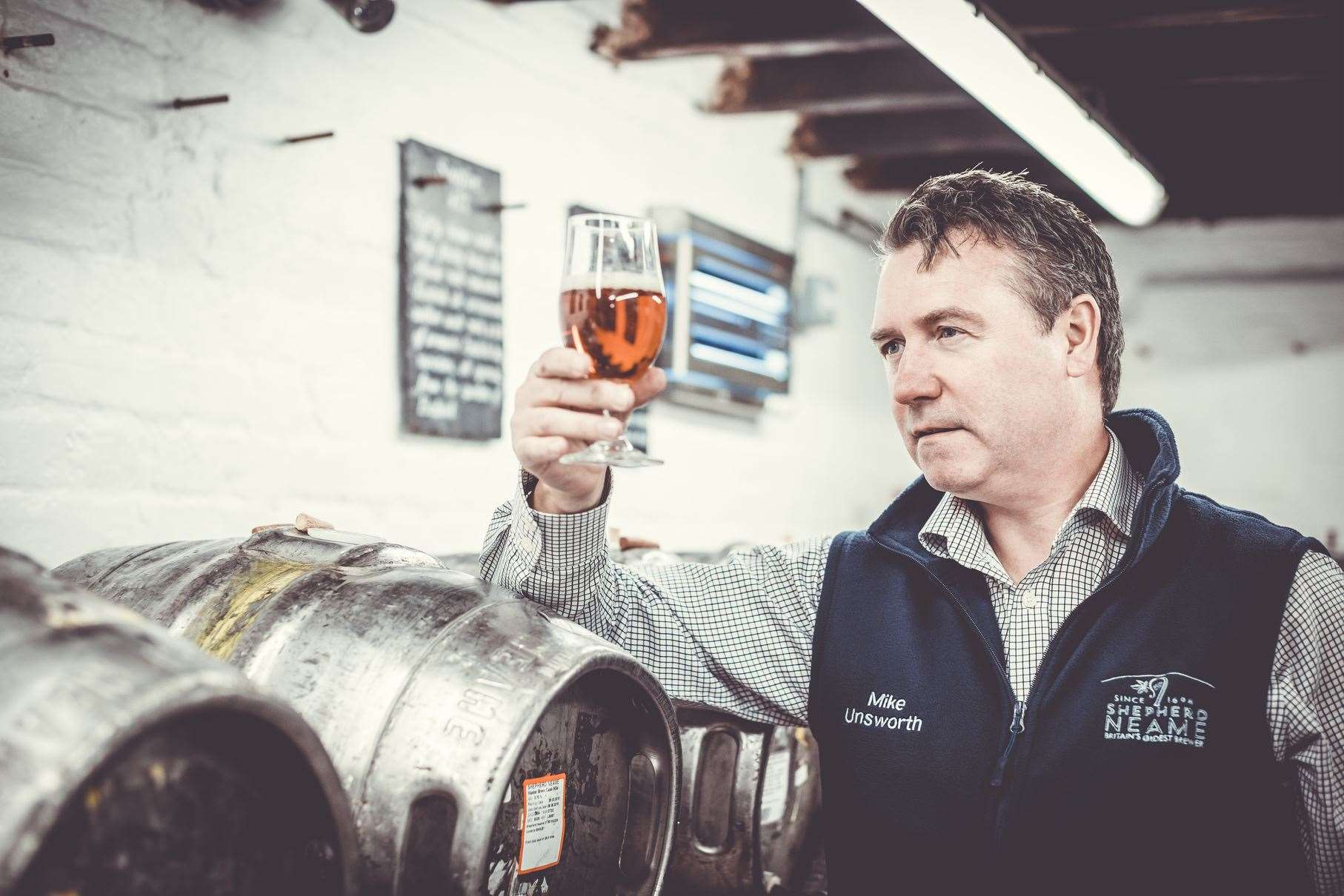 Shepherd Neame's head brewer Mike Unsworth checks the latest beer in production