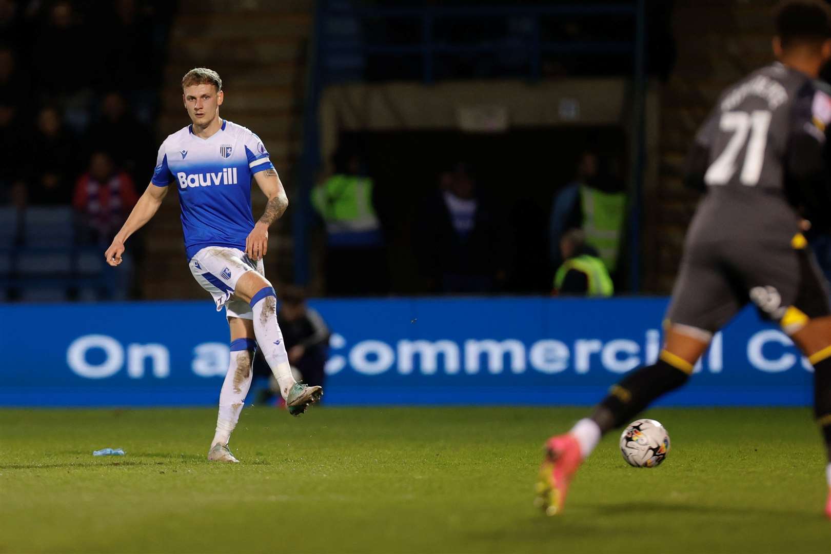 Ethan Coleman in action for Gillingham against Stockport County Picture: Julian_KPI