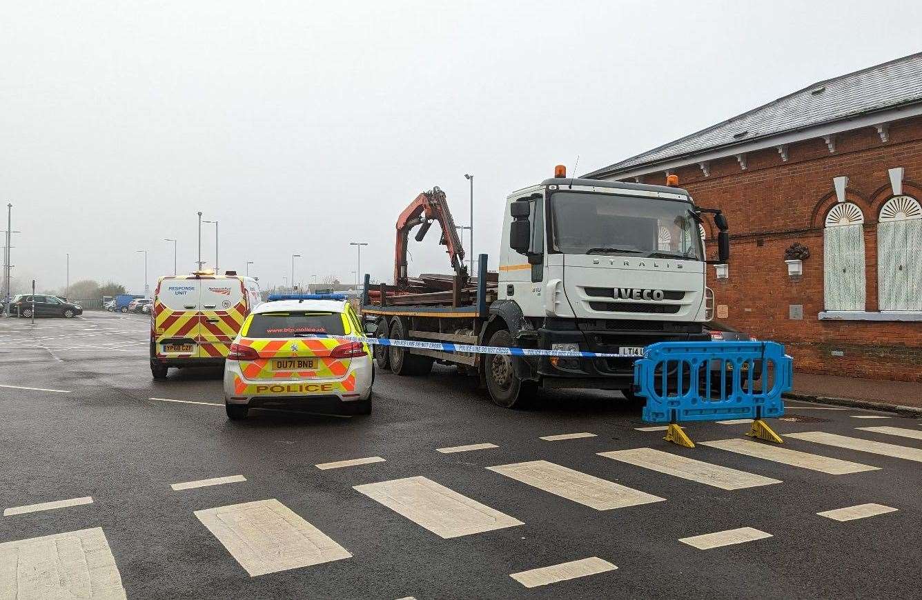 A truck was taped off by police at Folkestone West