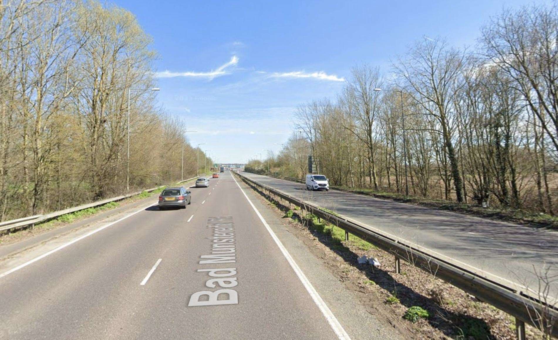 The crash happened between Bad Munstereifel Road in Ashford and Junction 10 of the M20. Picture: Google