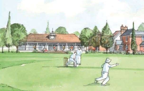 An artist's impression of the cricket pitch at the Chilmington Green garden town. Picture: ABC / JTP Architects