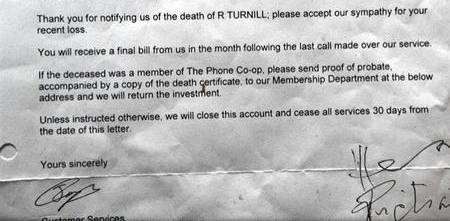 Reg Turnhill, 96, who got a letter from a company saying he was dead