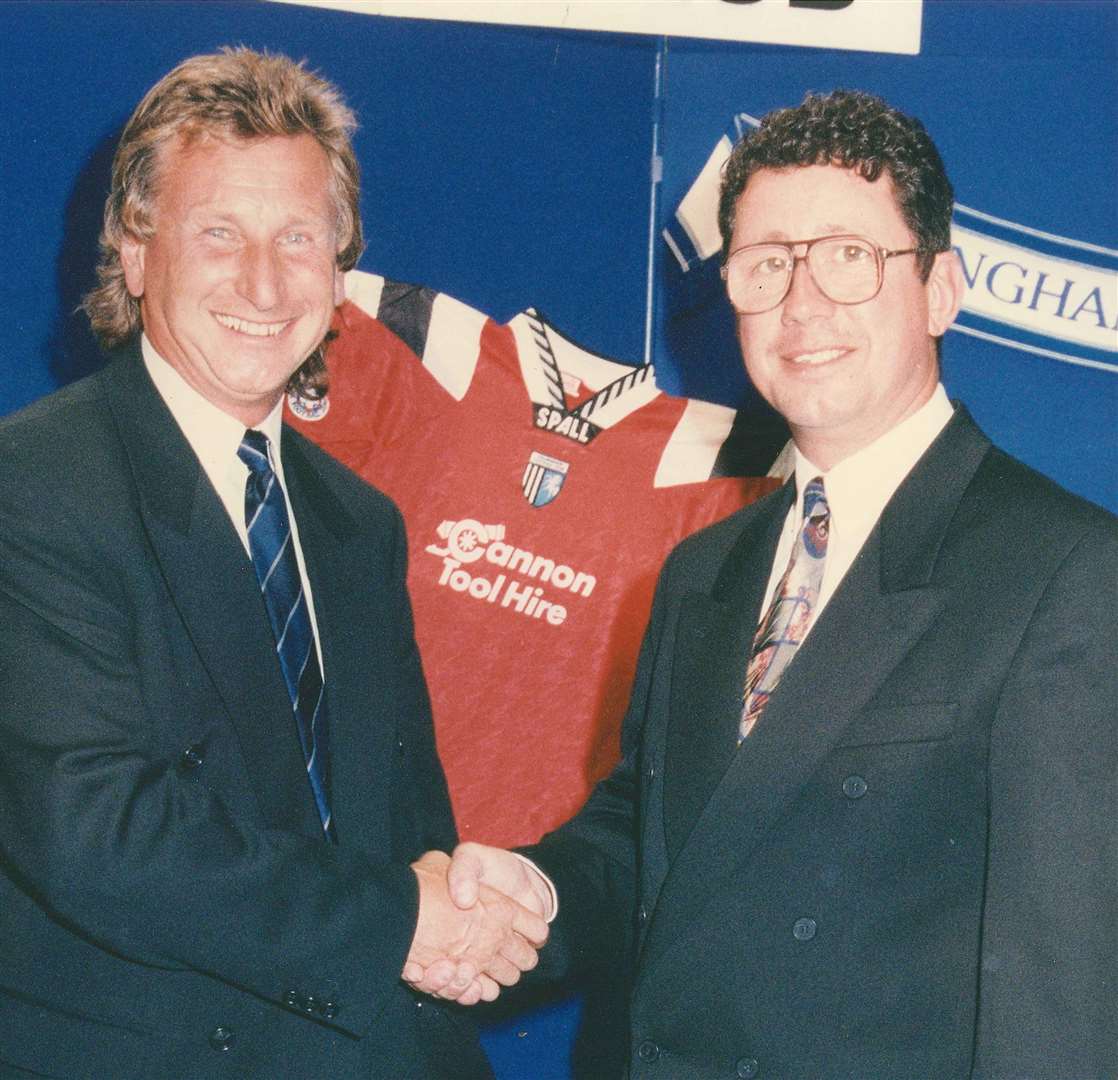 Paul Scally pictured on his announcement as Gills chairman on June 29, 1995. with former chairman Tony Smith Picture: Keith Slater