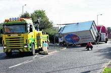 Overturned lorry righted