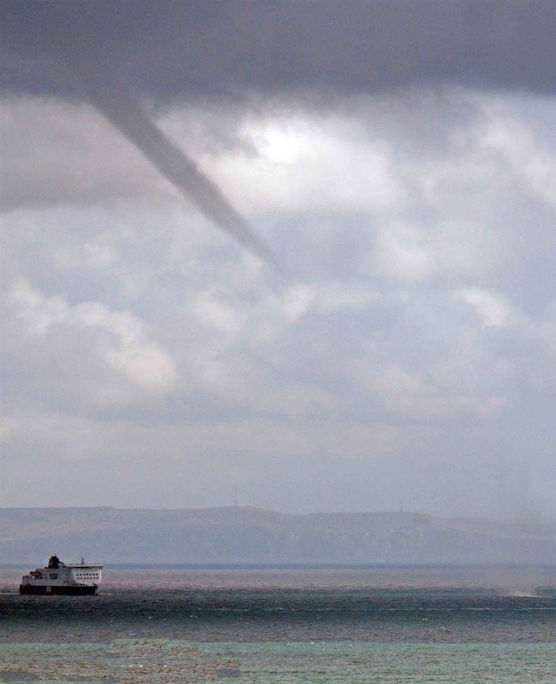 The cyclone gave a passing ferry a near miss. Picture: Paul Jolliffe, Dover Straight Shipping – FotoFlite