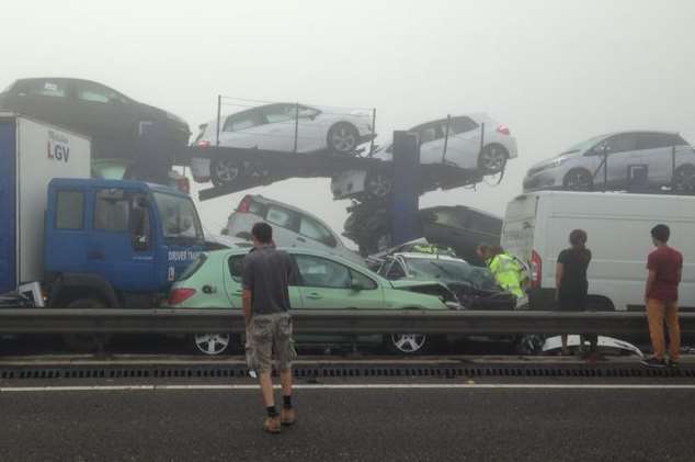 Several car transporters were involved in the crash. Picture: Duncan Barrier