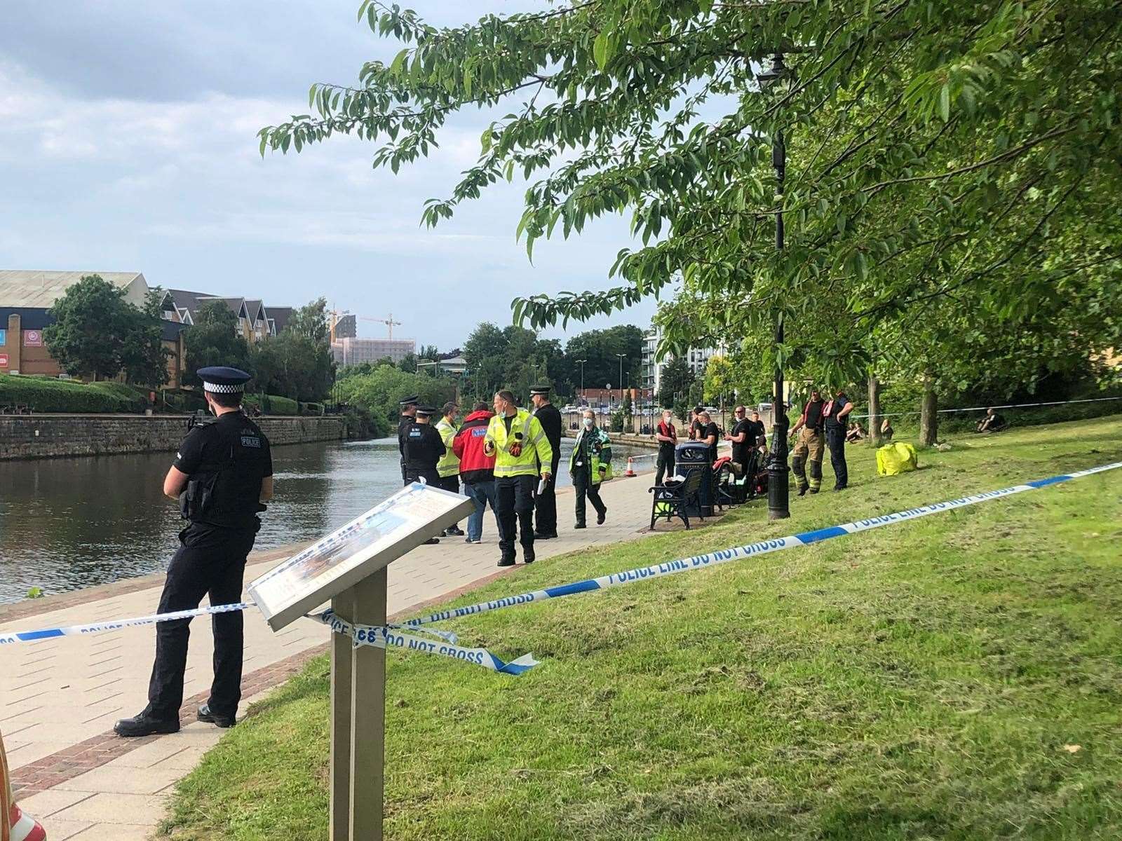 A section of the riverbank has been taped off