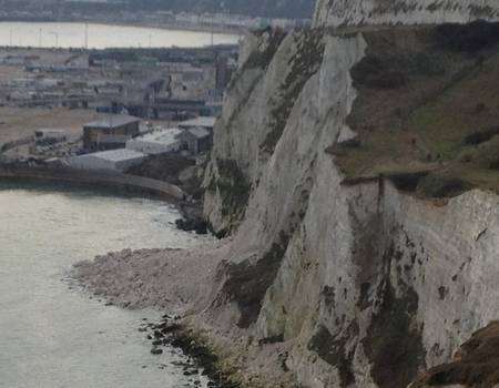 Chalk at the bottom of the White Cliffs near Dover Eastern Docks