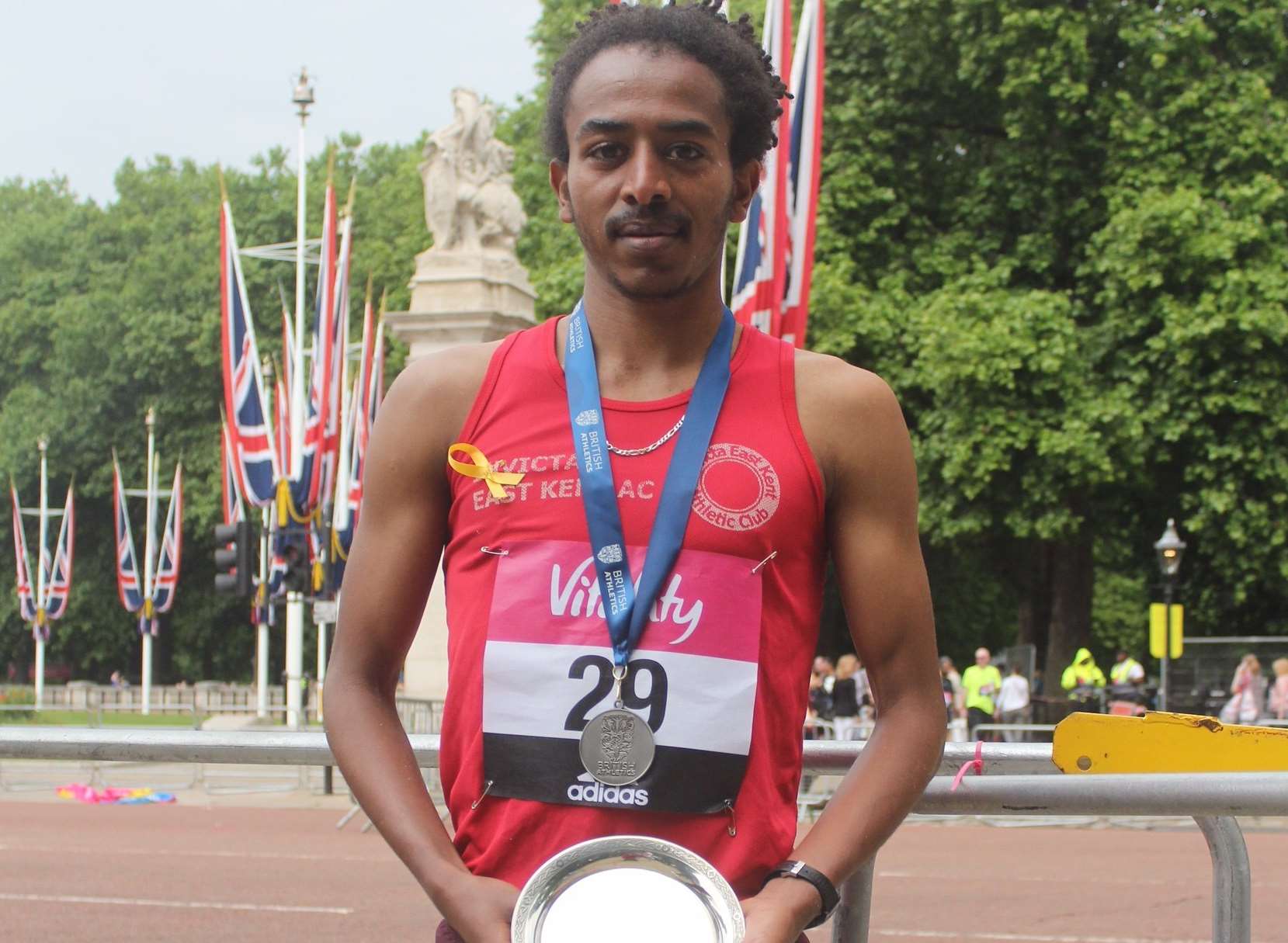 Abel Tsegay with his silver medal at the Vitality London 10,000