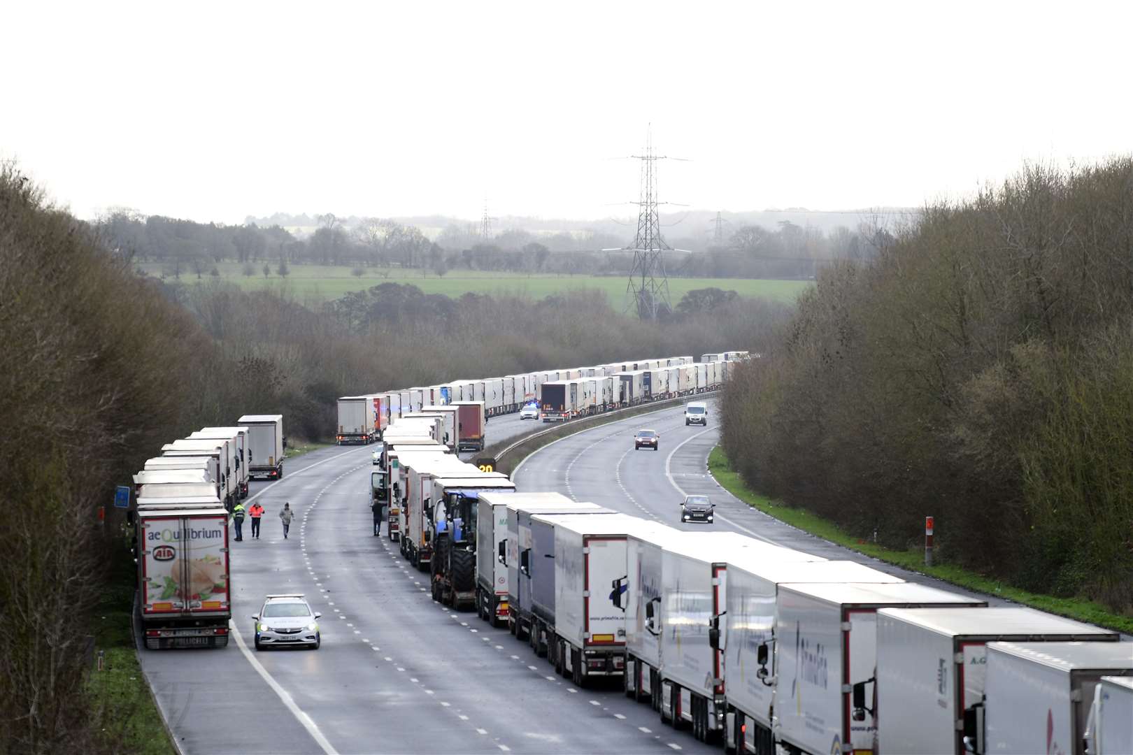 Lorries were queued up on the M20 when the border was closed just before Christmas. Picture: Barry Goodwin.