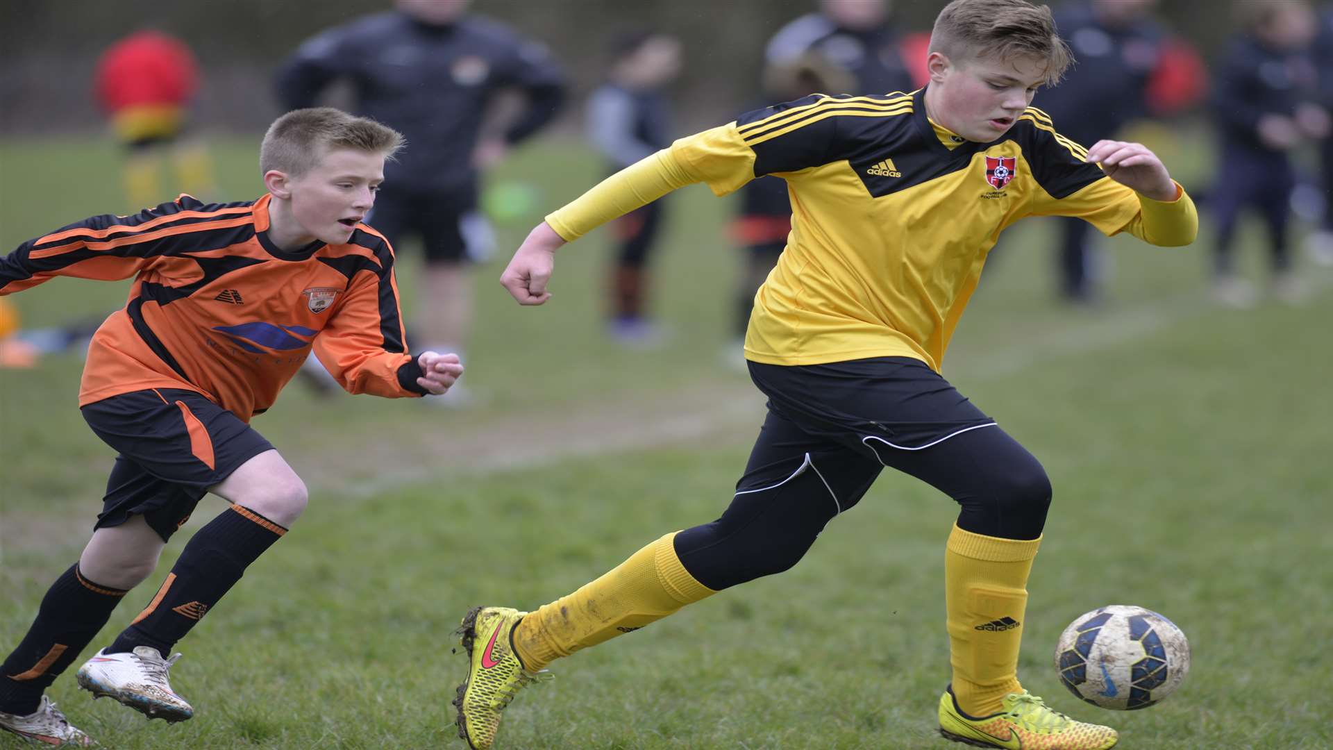 Thamesview United under-13s on the ball during their John Leeds semi-final clash with Lordswood Youth Tigers on Sunday. Picture: Ruth Cuerden