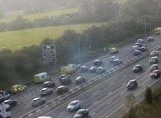 Traffic queuing on the M20. Picture: Highways England