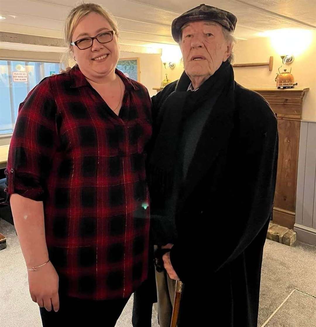 Michael Gambon chatted to staff and posed for pictures. Picture: The Fenn Bell Inn