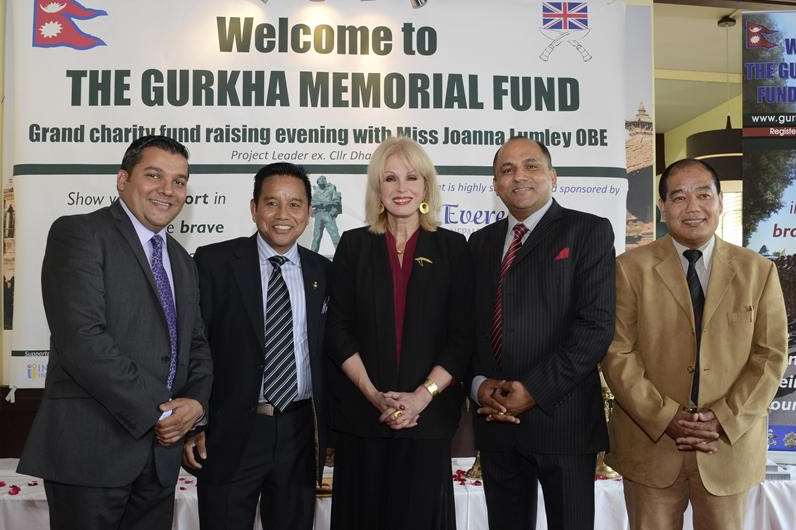 Actress Joanna Lumley with fundraisers from the Gurkha Memorial Fund charity