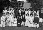 A picture from 1963 of a class at Convent of the Sacred Heart, Maidstone. , with Elaine Ruck (nee Barker) in the centre of the back row between two girls in dark jumpers and Sylvia Herbert is fourth from the left, front row