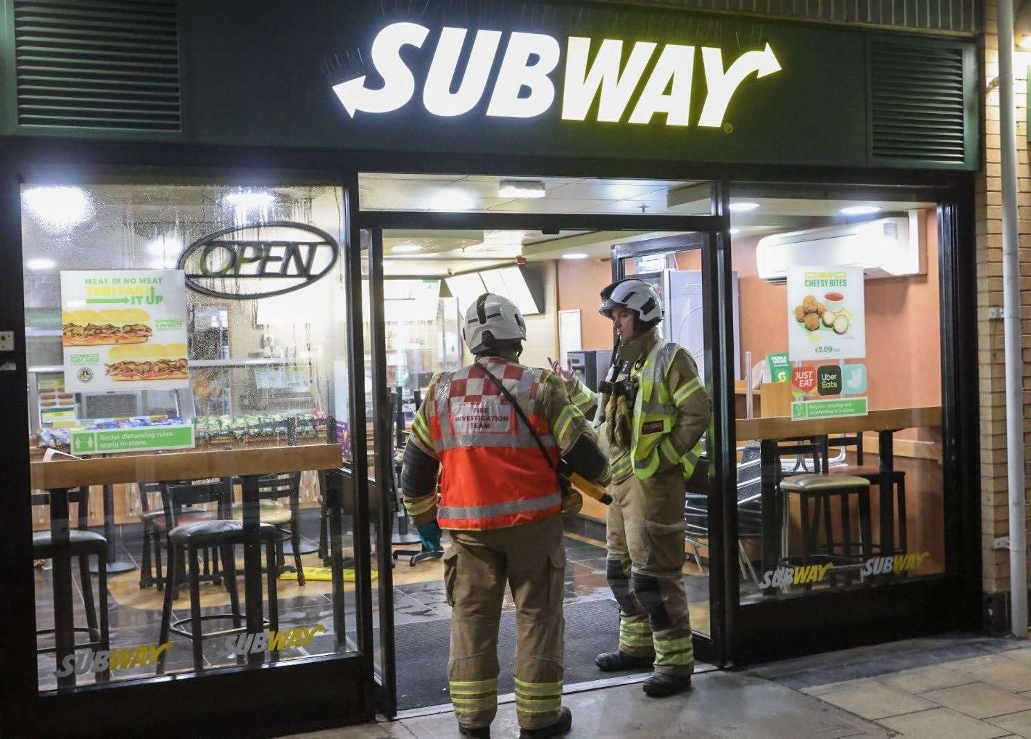 Firefighters at the Subway unit at Riverside Shopping Centre. Picture: UKNIP