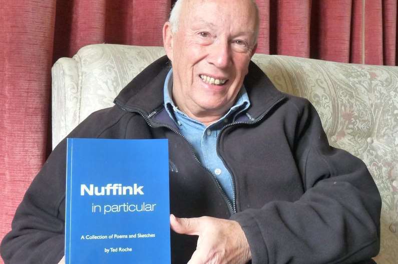 Ted Roche with his book of poetry, in aid of Kelly Turner