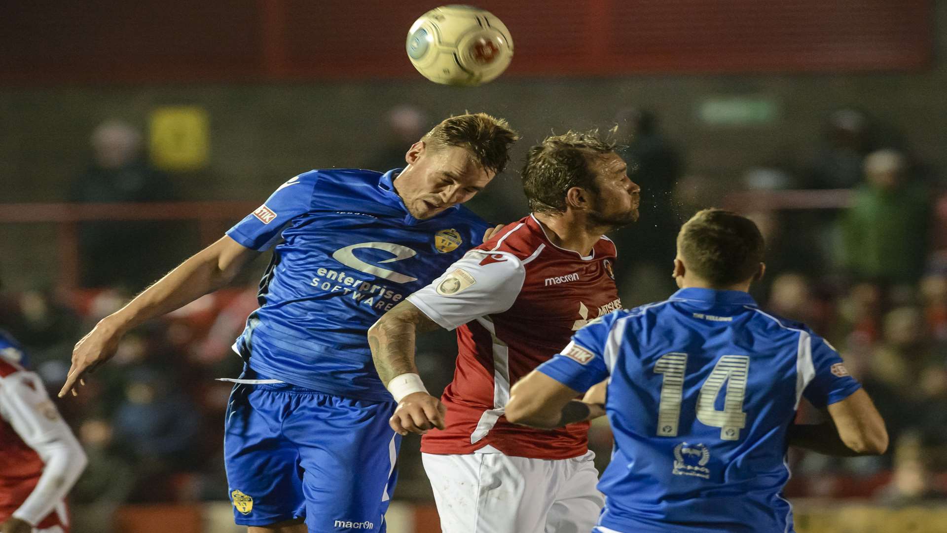 Danny Kedwell up for a header against Warrington Picture: Andy Payton