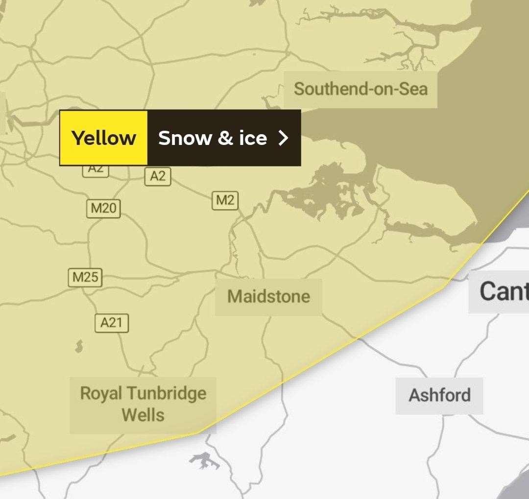 A yellow weather warning for ice and snow has been issued in Kent. Picture: Met Office